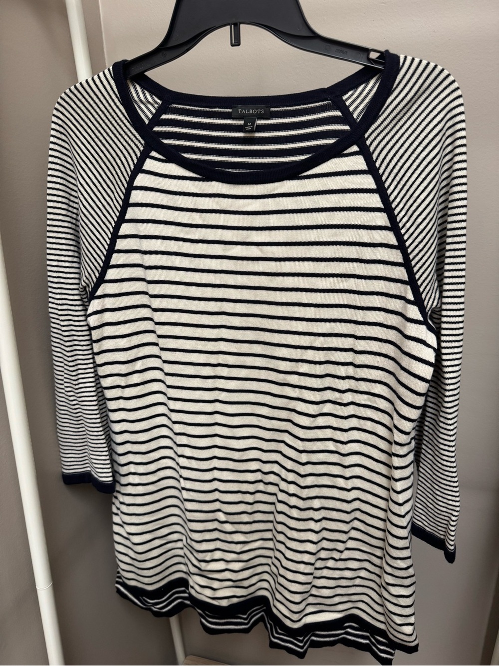 Talbots Navy and White Striped Long Sleeve Raglan Top